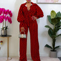 D177 european and american women's clothing independent station  spring loose elastic v neckstraight-leghigh waistelegant cross-border jumpsuit
