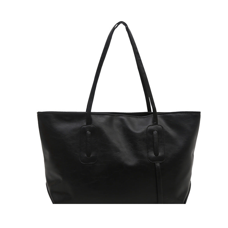 Retro fashion large capacity 2025 casual solid color new commuter retro soft surface tote underarm shoulder bag