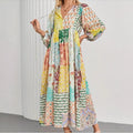 European and american cross-border   hot seller: bohemian lantern sleeve fashion print maxi dress