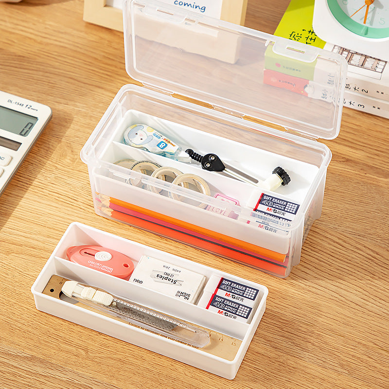 Multifunctional desk storage box Transparent desktop marker Stationery storage box Pencil plastic storage box with lid