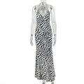 European and american style ins cross-border black and white home women's clothing printing halter neck hip skirt low-cut v neck summer long dress trendy