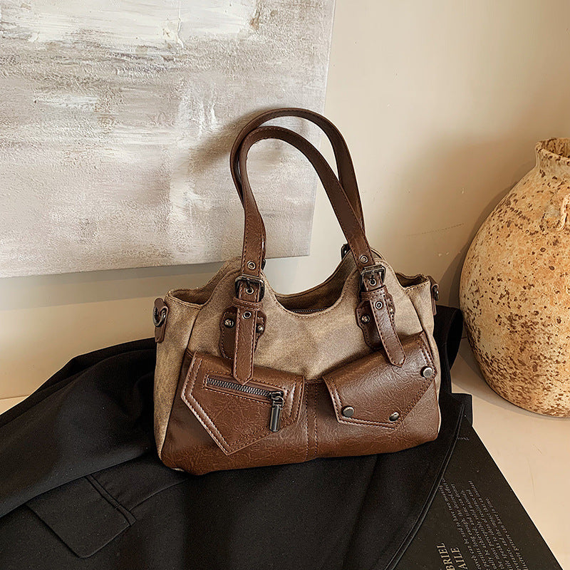 Retro style large-capacity bag women's 2025 autumn and winter new women's bag handbag versatile messenger bag soft leather tote bag