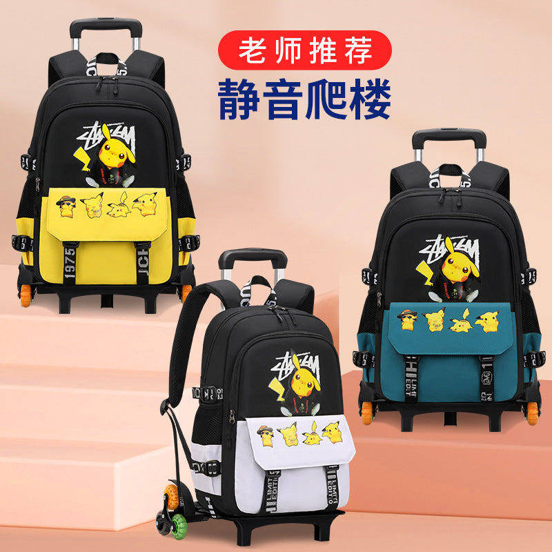 Primary school students tie rod schoolbag men's and women's six-wheel staircase climbing removable tie rod schoolbag second to sixth grade factory direct sales