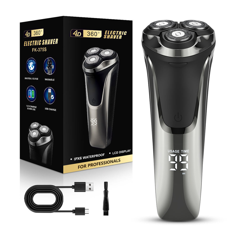 New men's smart digital display electric shaver, floating triple-blade head, full body washable, rechargeable razor - wholesale