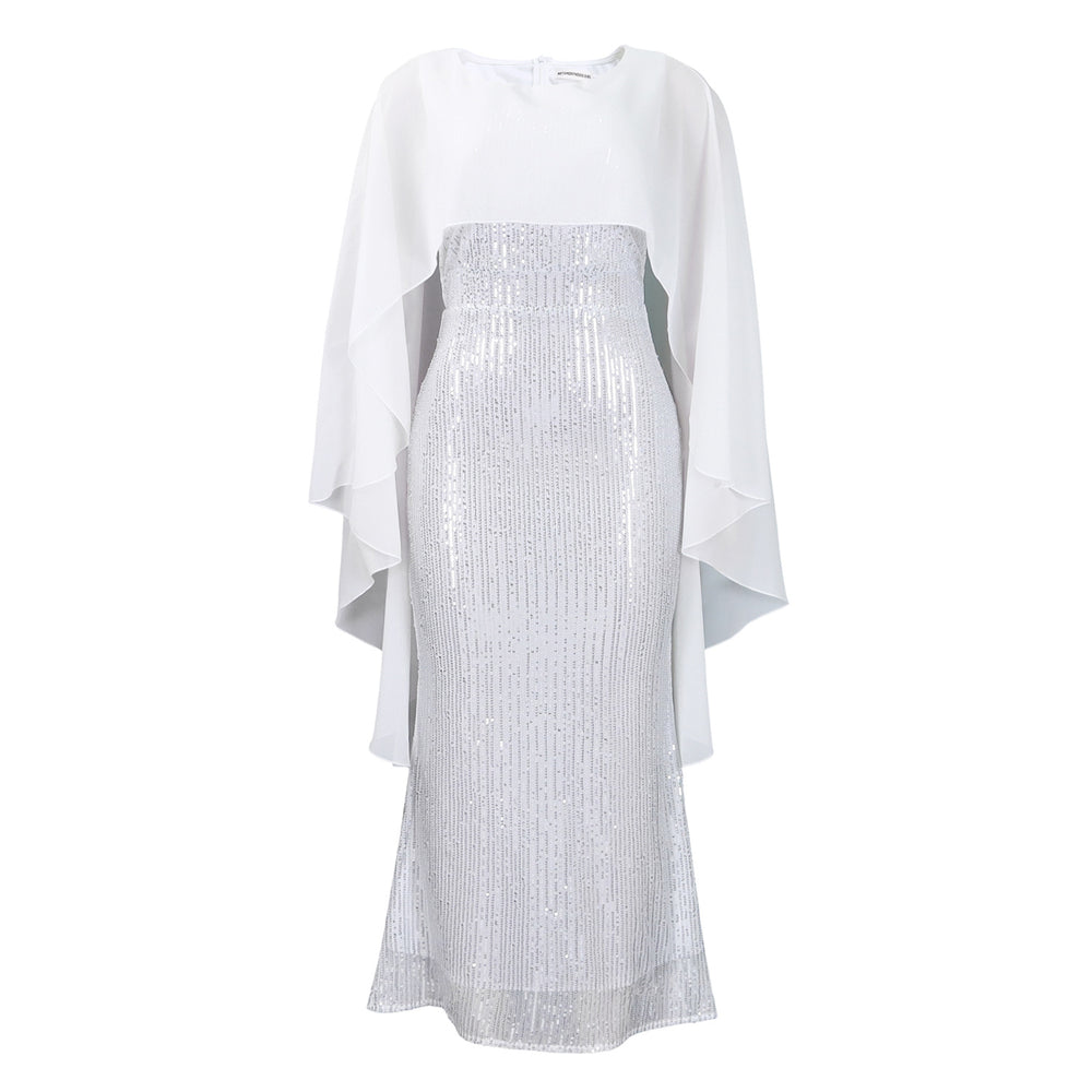 D556 european and american style spring new fashion chiffon cape sequin bodycon maxi dress banquet party gown