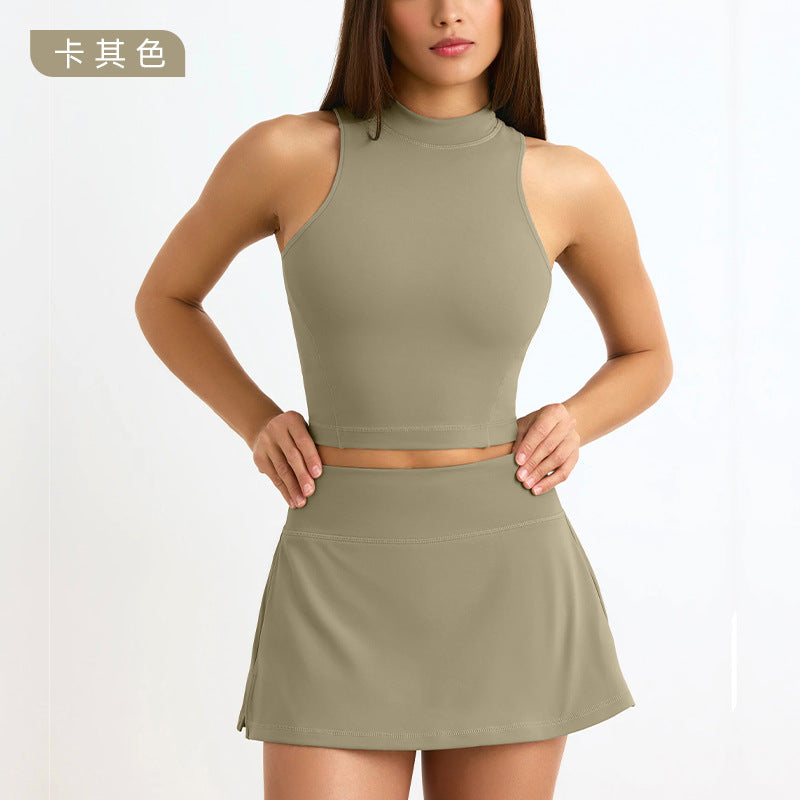 European and american cross-border seamless yoga outfit - summer activewear quick-dry sleeveless tank top and a-line skirt yoga set