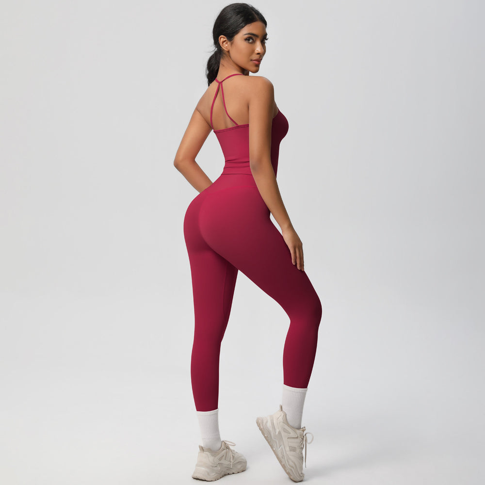 European and american nylon brushed quick-dry yoga outfit sexy backless tight sports bra set outdoor running fitness apparel