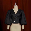 Am211114v neck lantern sleeve button cardigan silmshort party women's shirt tops