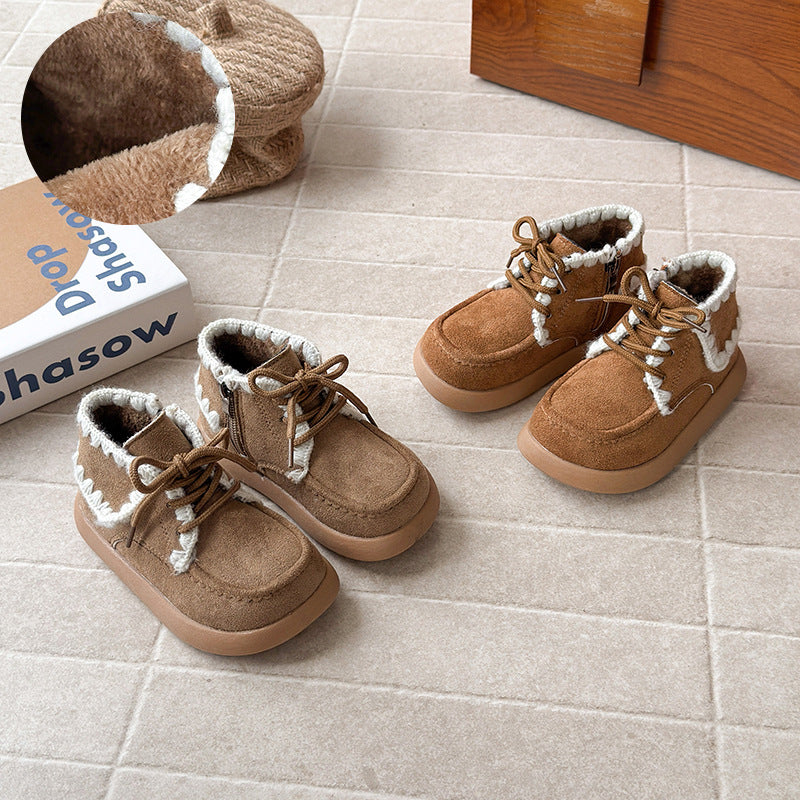 ins French retro Birkenstock velvet Martin boots 2025 autumn and winter new Korean version of girls thick-soled warm cotton boots