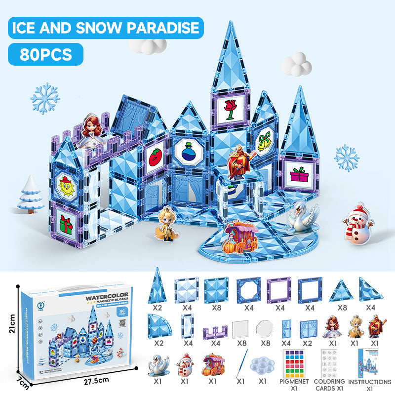 Kids educational diy painted diamond pattern magnetic track building blocks baby puzzle puzzle magnetic sheet square castle toy