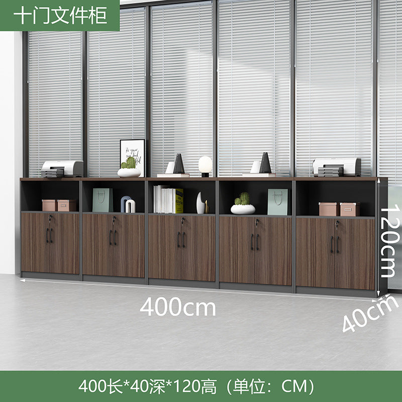 Office wooden filing cabinet - low profile, lockable, partitioned, document storage, open storage
