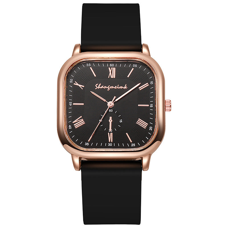 vintage style rose gold square roman scale silicone strap women's quartz watch factory direct sales wholesale