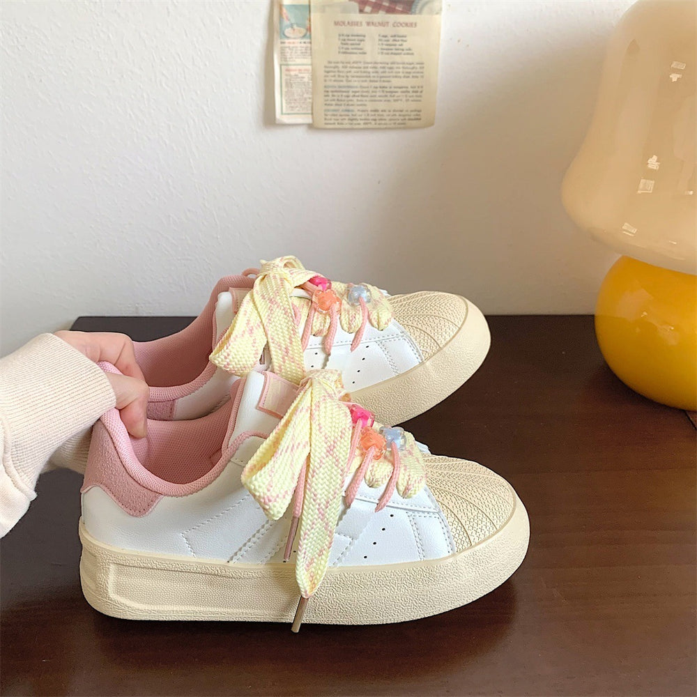 2026 spring/autumn new collection chunky sole shell toe sneakers - unique, trendy, and versatile white shoes for women