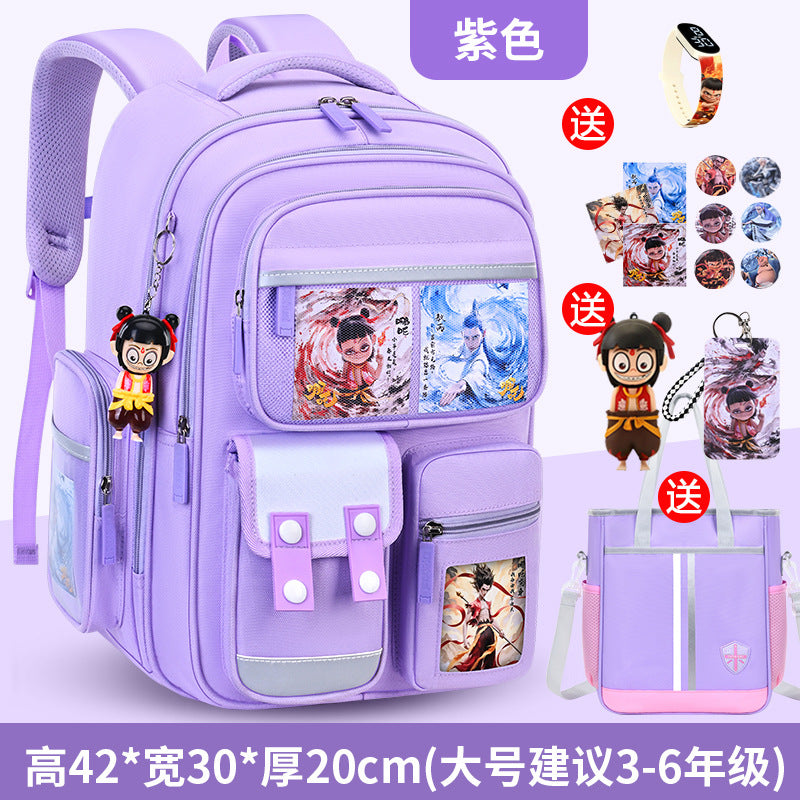 Nezha boy's schoolbag - lightweight, spine-protecting backpack for elementary school students (grades 1-6), suitable for boys and girls