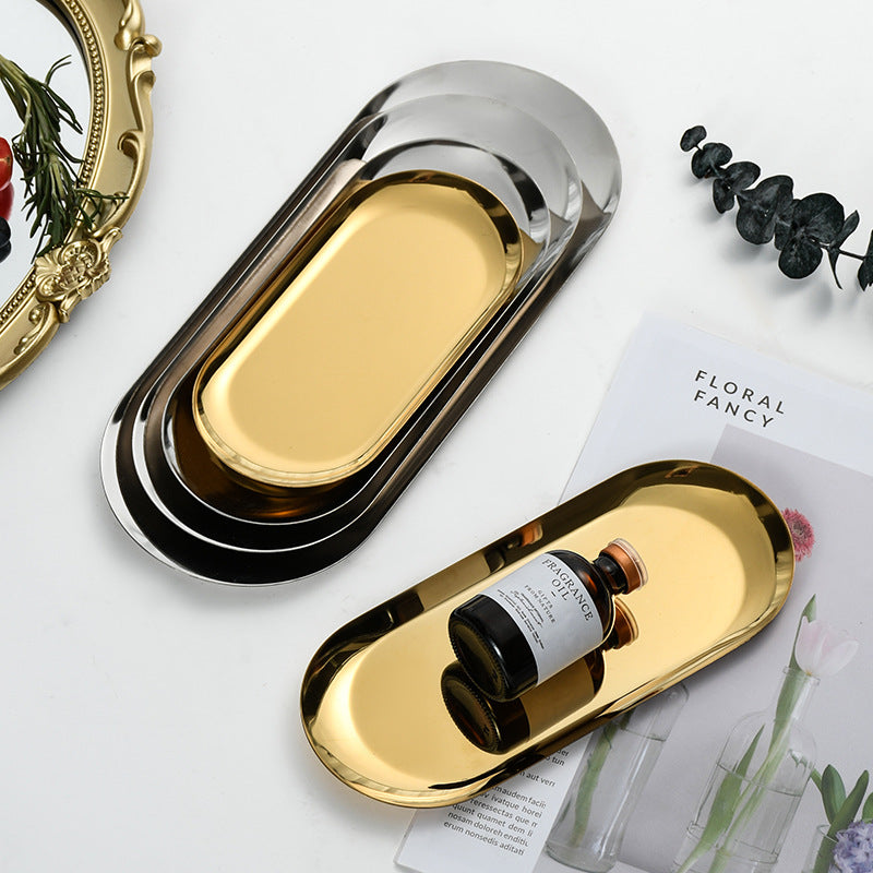 Korean style stainless steel oval tray - gold finish - bbq platter - creative restaurant nordic style dessert & pastry plate