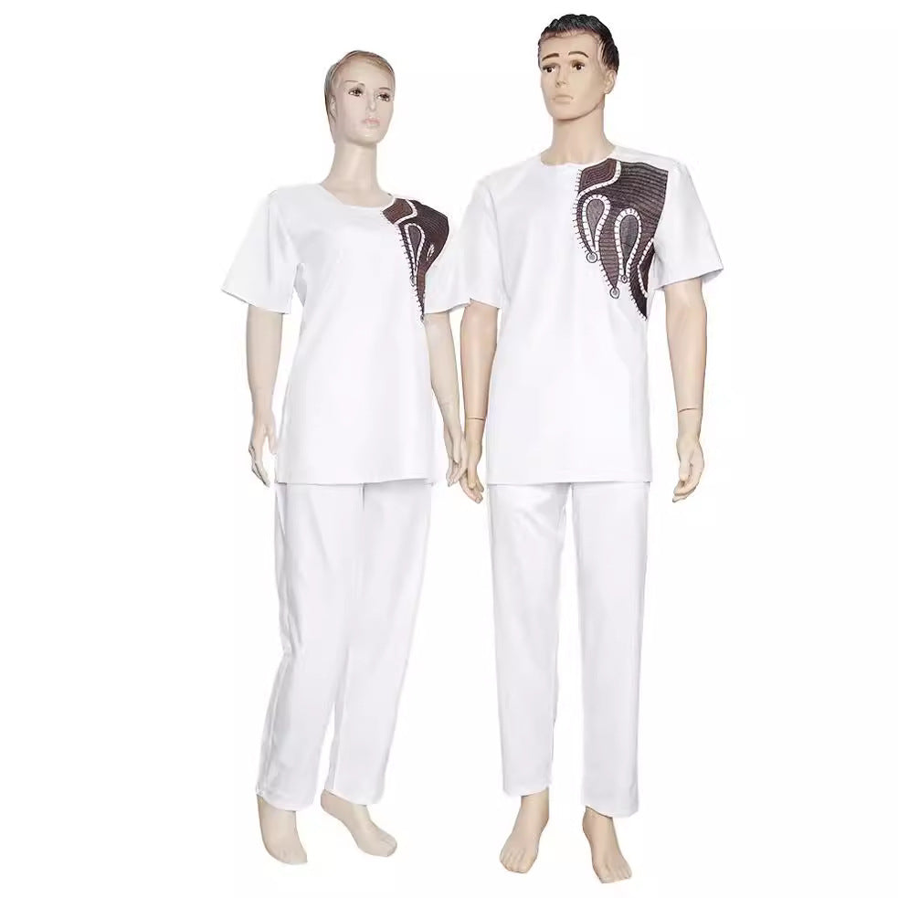 e-commerce  ready-made men's short-sleeved + trousers two-piece set for couples