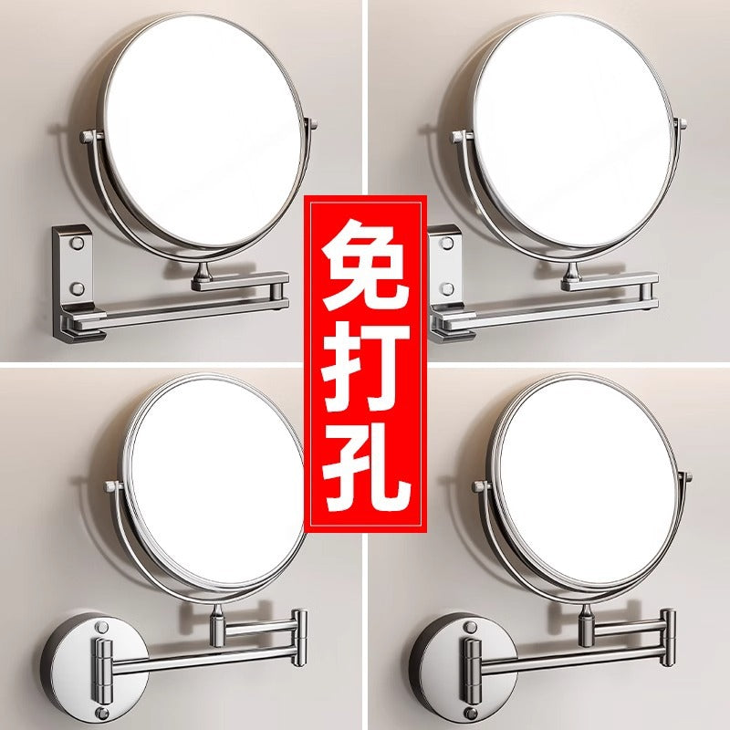 Bathroom retractable makeup mirror wall hanging punch-free bathroom toilet hotel foldable magnifying beauty makeup
