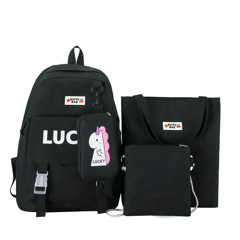 Manufacturer wholesale schoolbag female primary and secondary school students four-piece set third grade Korean version small fresh large capacity backpack to reduce the burden