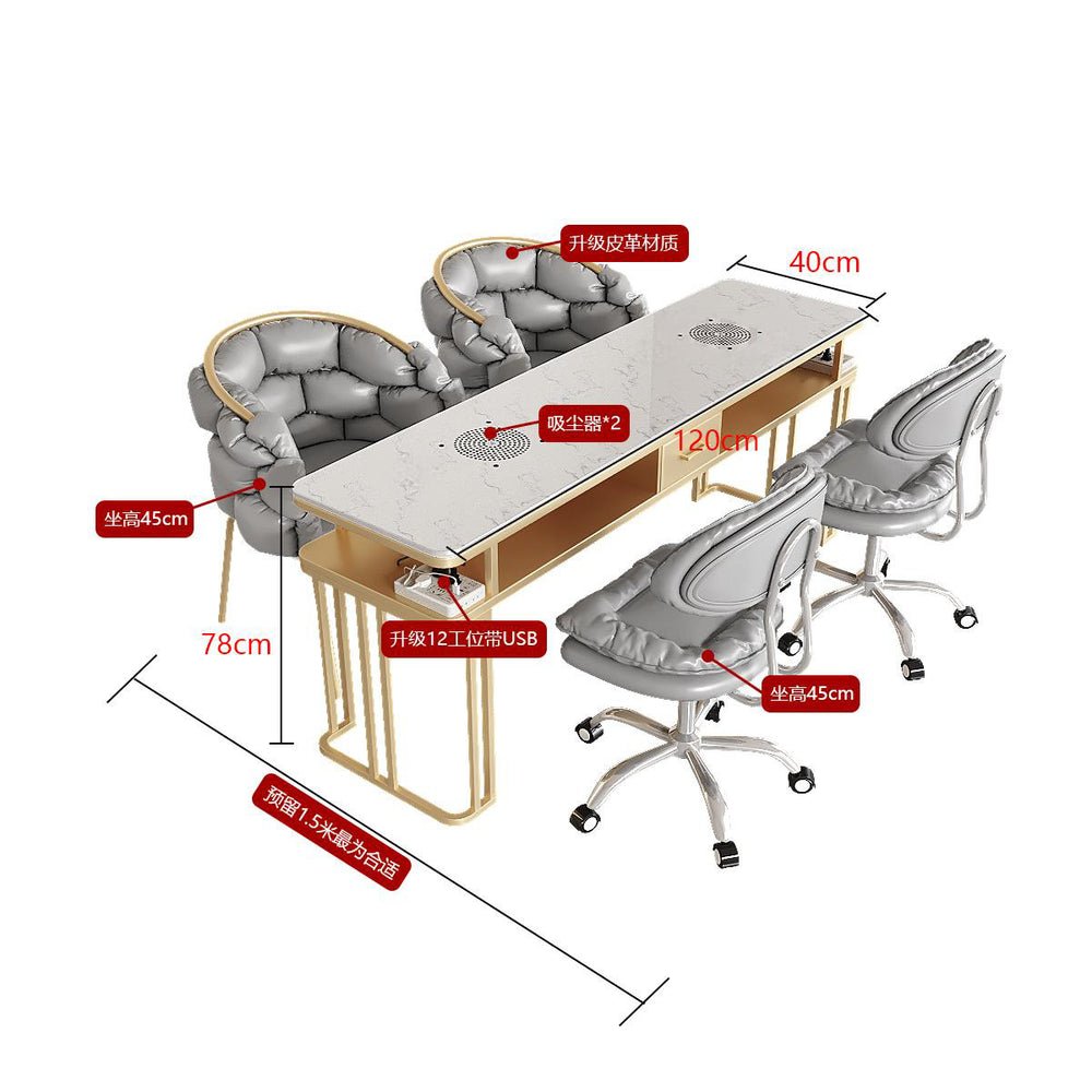New arrivalpopular nail art table and chair suit single double light luxury vacuum cleaner makeup nail art shop manicure table imitation marble