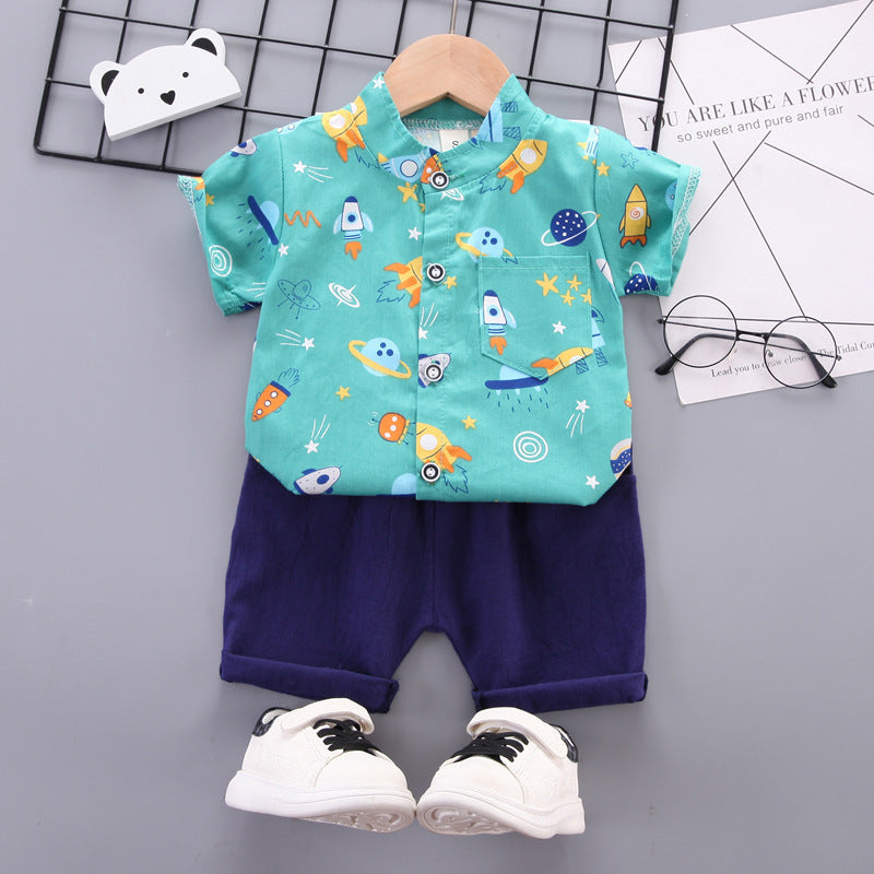 summer new arrivals: boys' summer outfit - casual shirt & shorts set (two-piece) for infants and toddlers