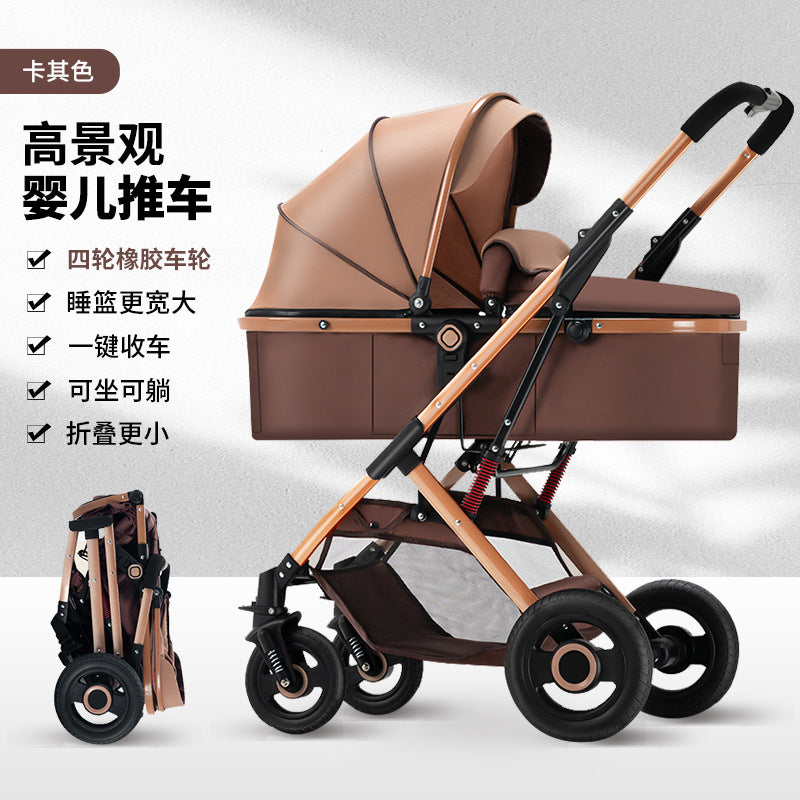 Wisesonle lightweight, foldable, portable baby stroller with basket, shock absorption, and safe seating/reclining options