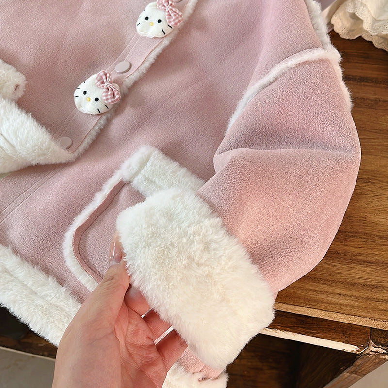 Girls' fall/winter new collection: fleece-lined, thickened hooded jacket - warm outerwear for baby girls, casual kids' clothing, children's apparel