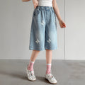 Girl hot diamond denim mid-pants summer style pants kids middle-aged and big kids shorts easiest for matchsummer thin half length pants