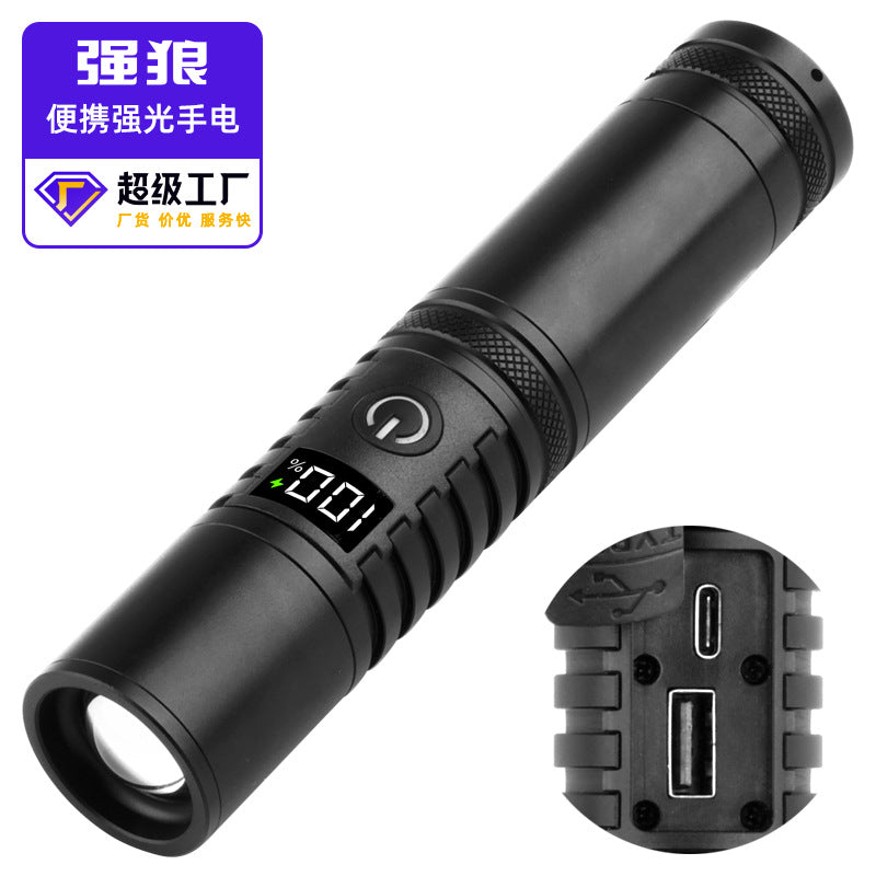 2024 new telescopic zoom strong light flashlight, white laser aluminum alloy outdoor lighting super bright mini flashlight