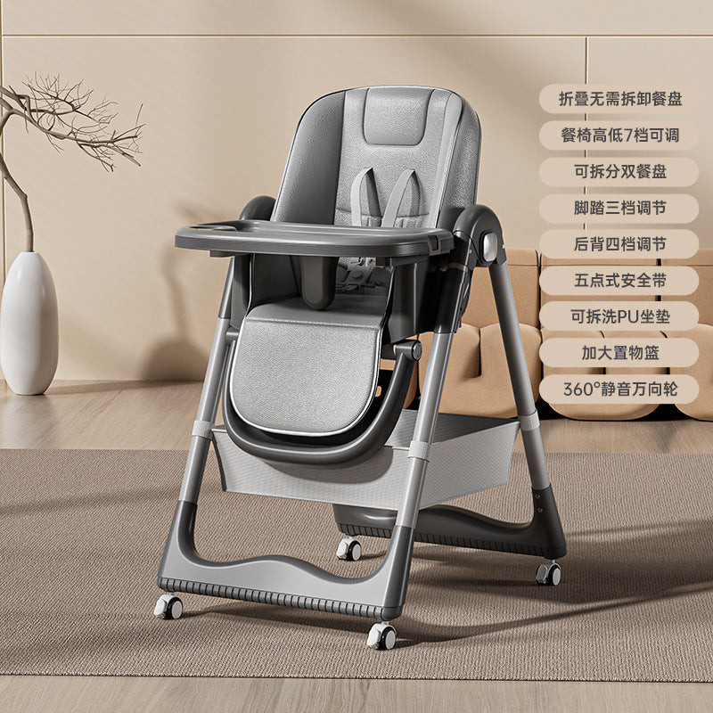 Baby Dining Chair Children's Multifunctional Foldable Adjustable Sitting and Lying Home Baby Seat Double-layer Dining Plate