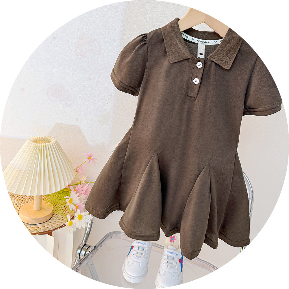 Girls' summer dress - preppy korean style,  new arrival, stylish short-sleeve turn-down collar fashion dress, casual