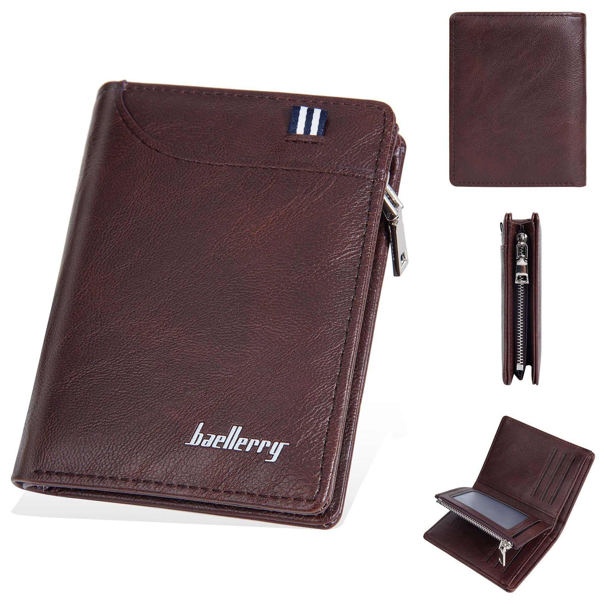 New wallet men's short baellerry European and American business anti-theft brush wallet vertical zipper change ticket holder