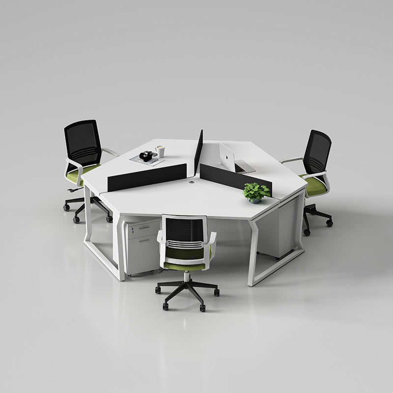 Office workstation desk set - creative 3-person irregular shaped desk and chair combination for multiple employees