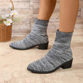 fall/winter new arrival: plus size knit boots for export - breathable knit stretch boots, pointed toe square heel slip-on ankle boots for women