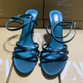 Za's 2025 new french-style women's high heels: pointed-toe, stiletto, criss-cross buckle, fashionable open-back sandals in peacock green