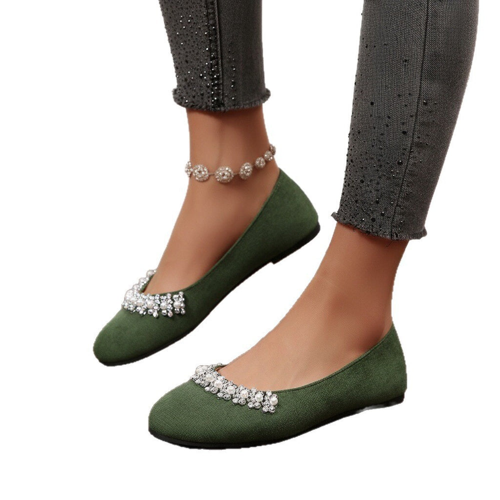 Exportplus sizeflats women's  rhinestone beaded french soft bottom evening shoes velvet spring elegant flatsflats