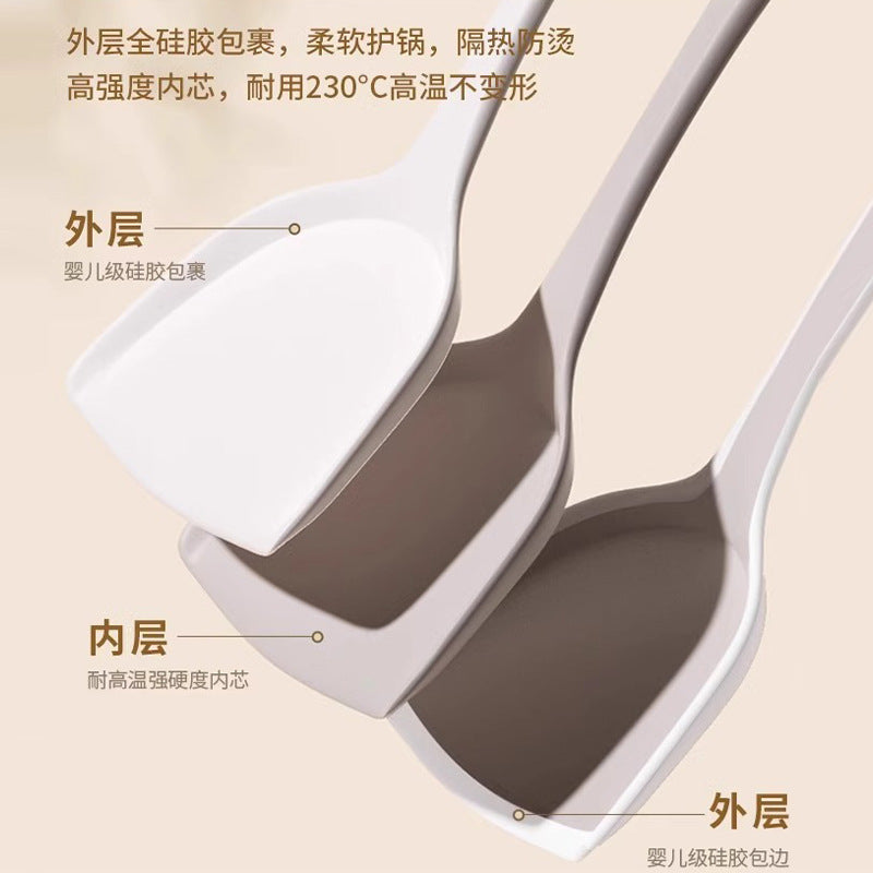 Silicone spatula, soup spoon, household cooking spatula, non-stick pan, kitchen utensils suit, food grade, high temperature resistant, cooking, milky white