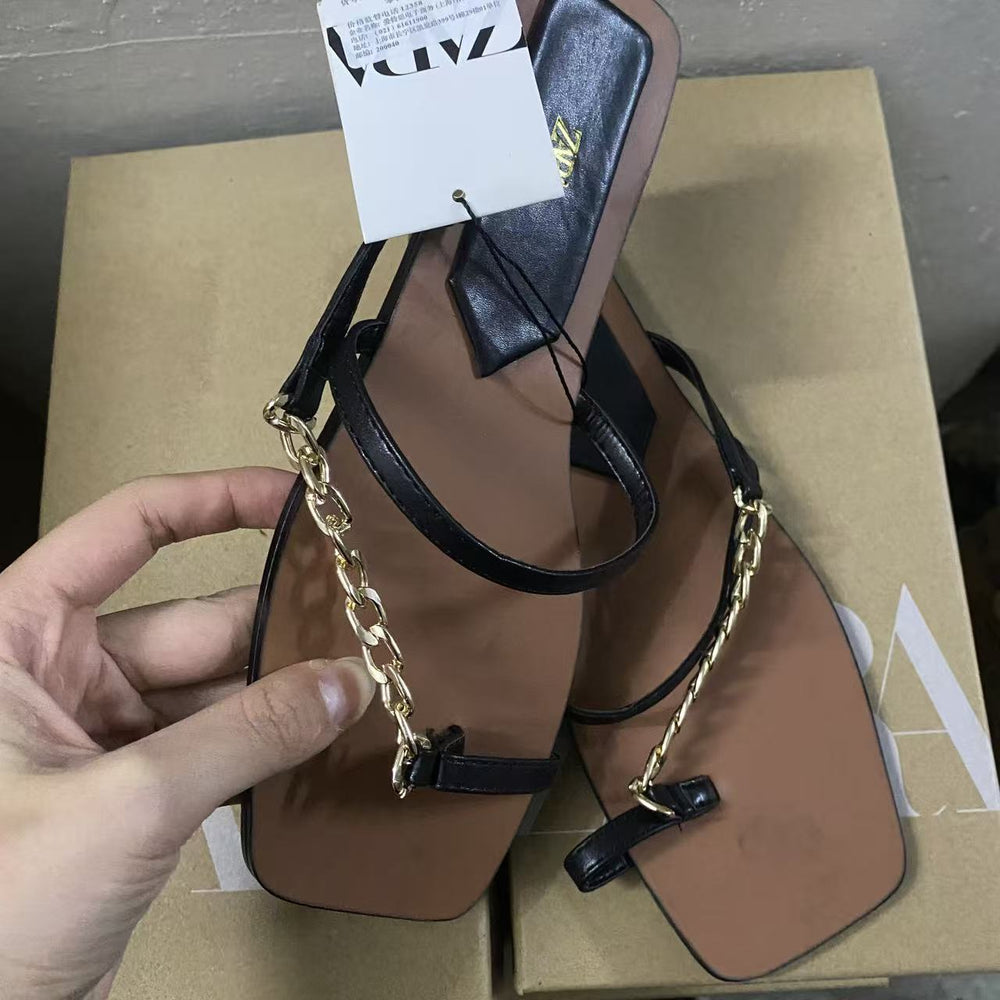 Za2025 new women's high heel sandals - metal letter buckle, stiletto heel, cowhide leather, everyday casual, versatile outdoor wear