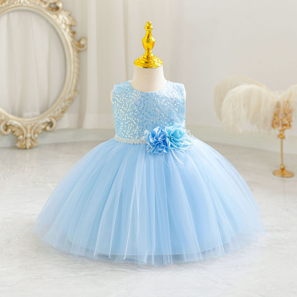New arrival children's skirt kids dress sequin flower princess dress baby girl first birthday dress girl dress