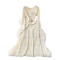 Order korean style gentle style cut out crochet knittingdress women's waist strap over the knee suspender bottom skirt suit
