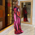 European and american style  cross-border printed women's dress - elegant, slim-fit, open back, bodycon skirt, striped halter neck maxi dress
