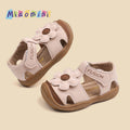 Girls' summer soft-soled first walker sandals - cute floral closed-toe, anti-kick, non-slip, breathable toddler functional shoes, ages 1-4