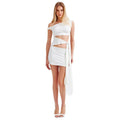 european and american women's clothing  spring/summer new arrivals: solid color asymmetrical neckline sexy cutout tie-up bodycon mini dress