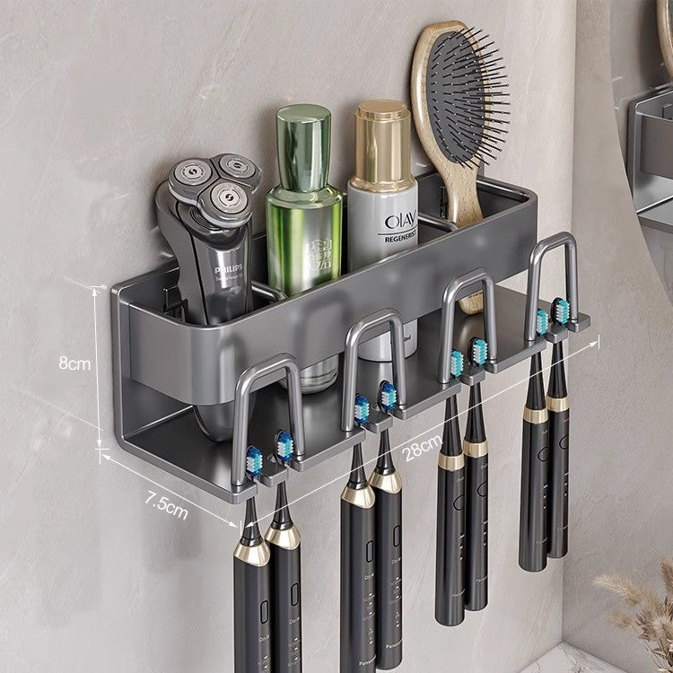 White toothbrush rack, punch-free bathroom toothbrush and mouthwash cup hanging rack, wall-mounted electric toothbrush rack cup