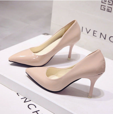 European style nude stiletto heels pointed toe black work pumps women's patent leather blue plus size shoes red wedding shoes