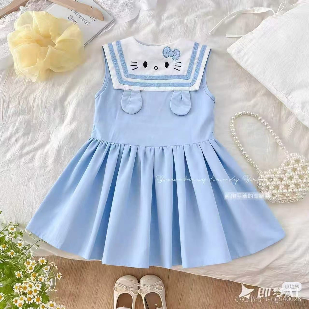 Girls' sleeveless pleated skirt summer  new style baby girl chic sweet cute embroidered sailor collar dress