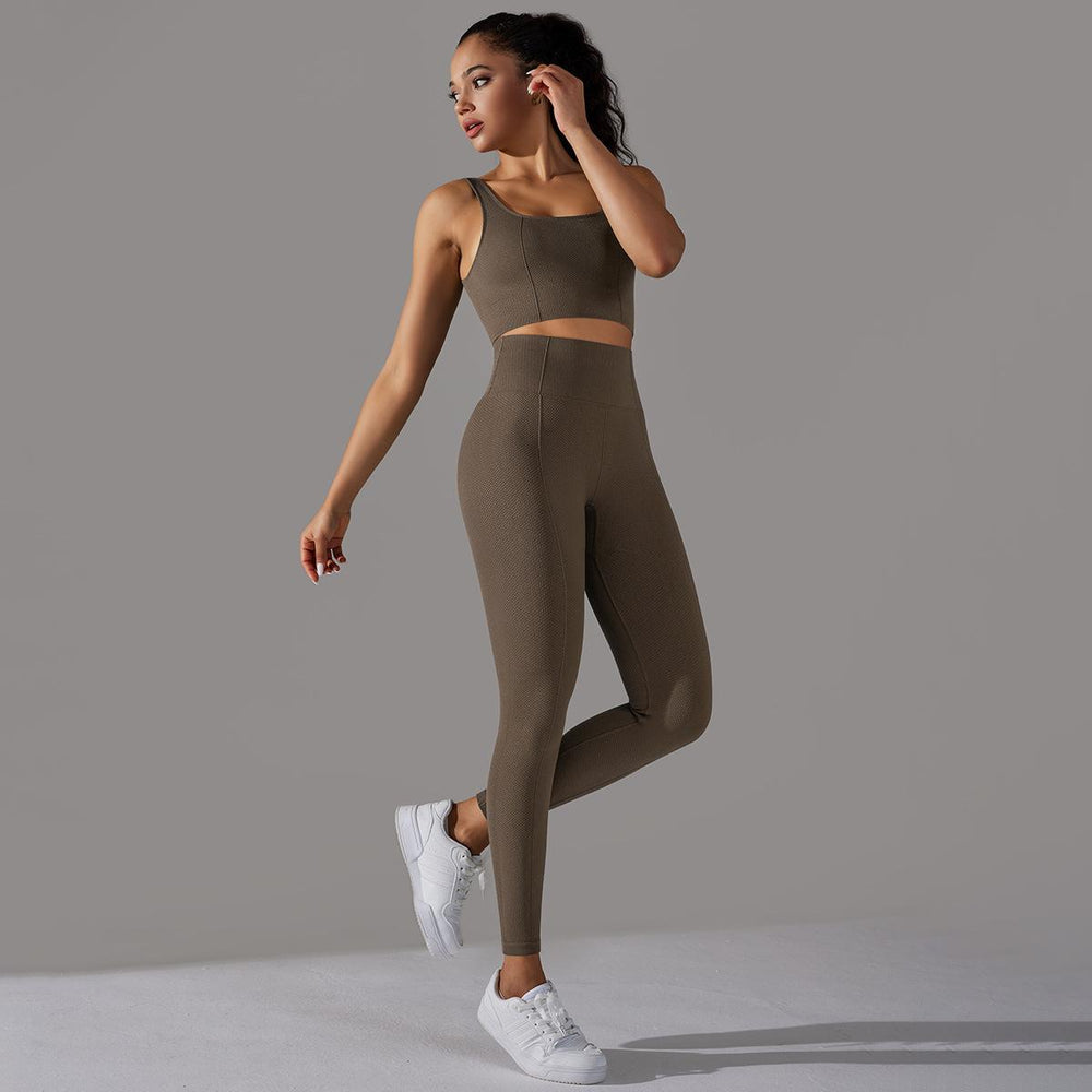 new arrival seamless jacquard knitting yoga wear breathable tight sports suit high waist hip lifting running fitness wear