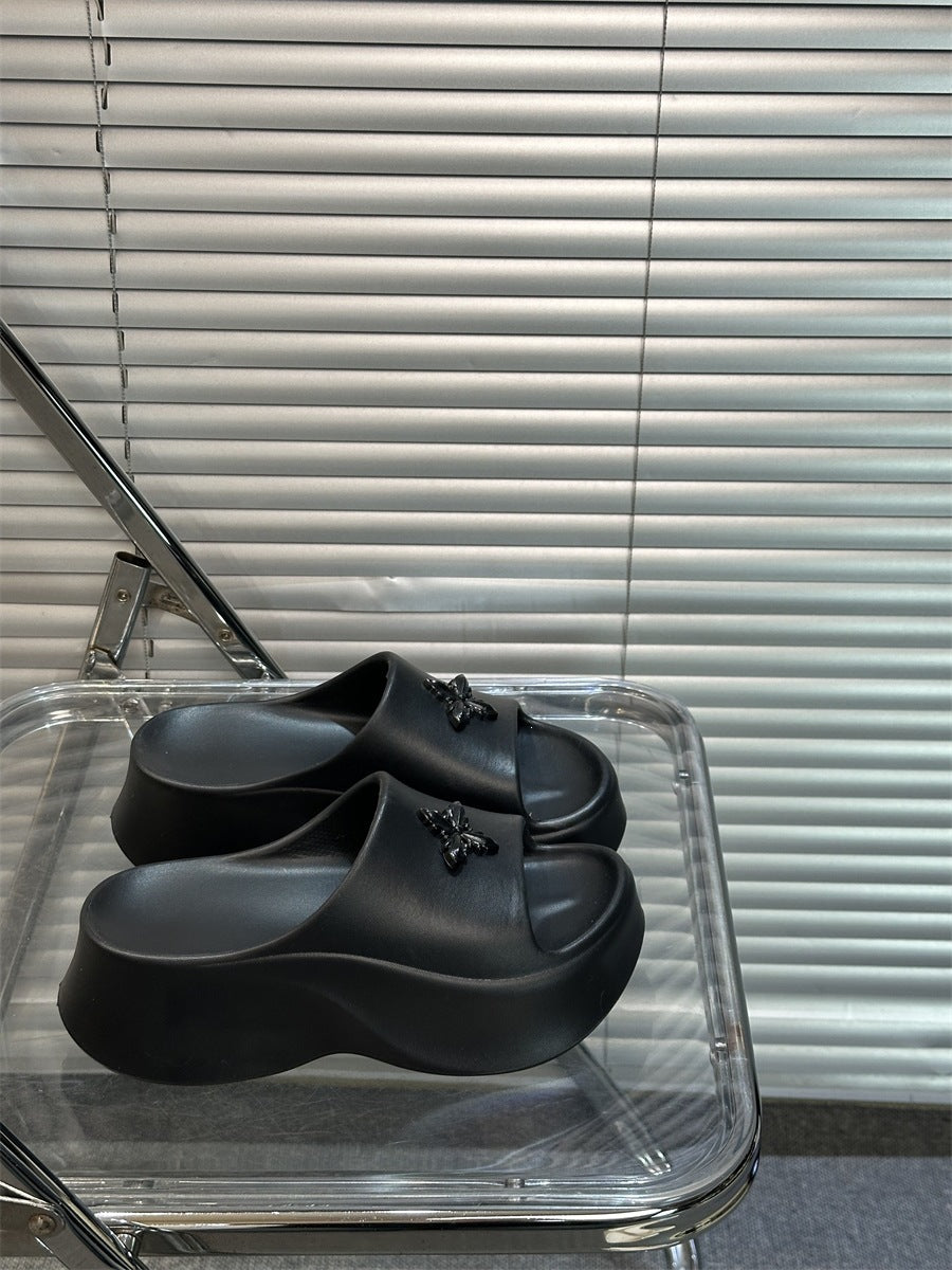 Thick sole slippers for women outwear summer 2026new arrival travel summer one-line sandals slippers for students to increase height