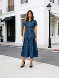 cross-border  new european and american casual short-sleeve denim dress, longline, cinched waist, plus size, trendy and fashionable