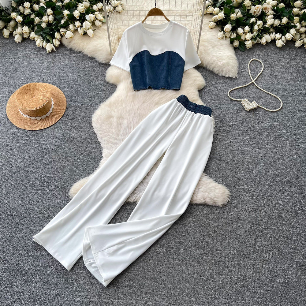 Commuting style silm vest high waistloose pantstwo-piece set female k-style summer silm type slimming lookelegantsuit