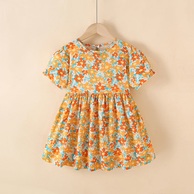 New cotton silk girls' princess dress - summer floral print kids' beach dress - summer camisole top